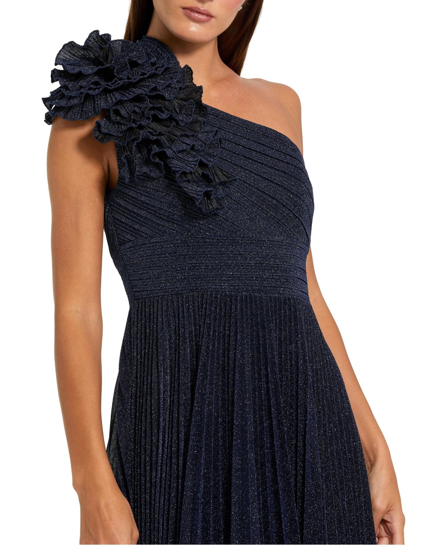 Женские платья Mac Duggal One-Shoulder Pleated Ruffle Gown, цвет: Тёмно-синий — фото 3