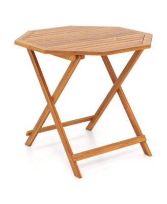 Acacia Wood Folding Octagonal Outdoor Dining Table for 4 with 37.5in Slatted Top