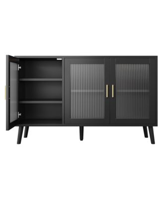 Buffet Cabinet with Ribbed Glass Doors Sideboard Storage for Dining Room Kitchen Living Room