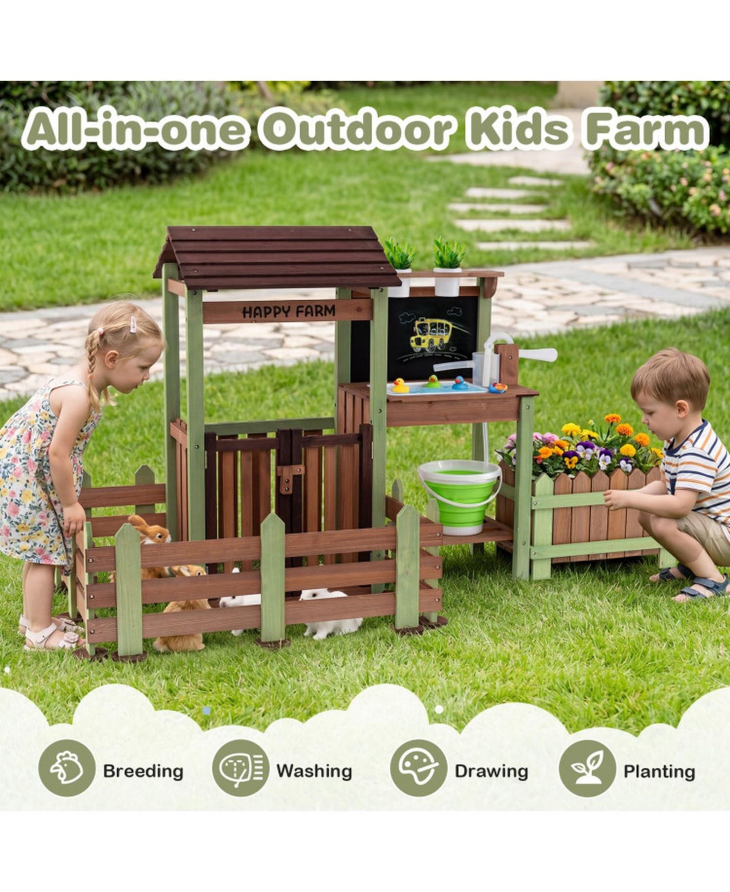 Детский игровой набор SUGIFT Mud Farm Fir Wood Planter Box Playset, Ages 3+, цвет: Коричневый — фото 6