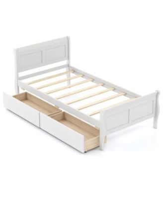Twin Size Sleigh Wood Platform Bed with 2 Rolling Storage Drawers