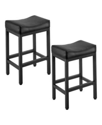 Set of 2 PU Leather Counter Bar Stools 25 Inch Saddle Seat