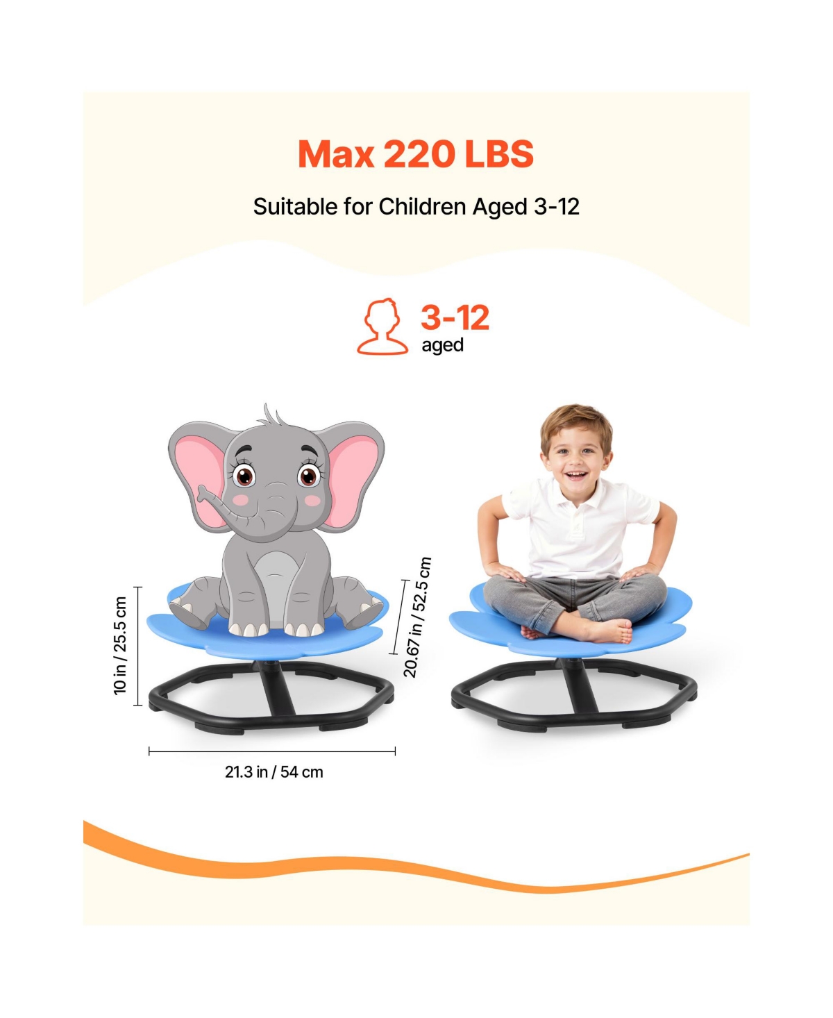 Hongge Flower Shape Sensory-Spinning Chair, 24.4", 220 lb Capacity, Ages 3-12