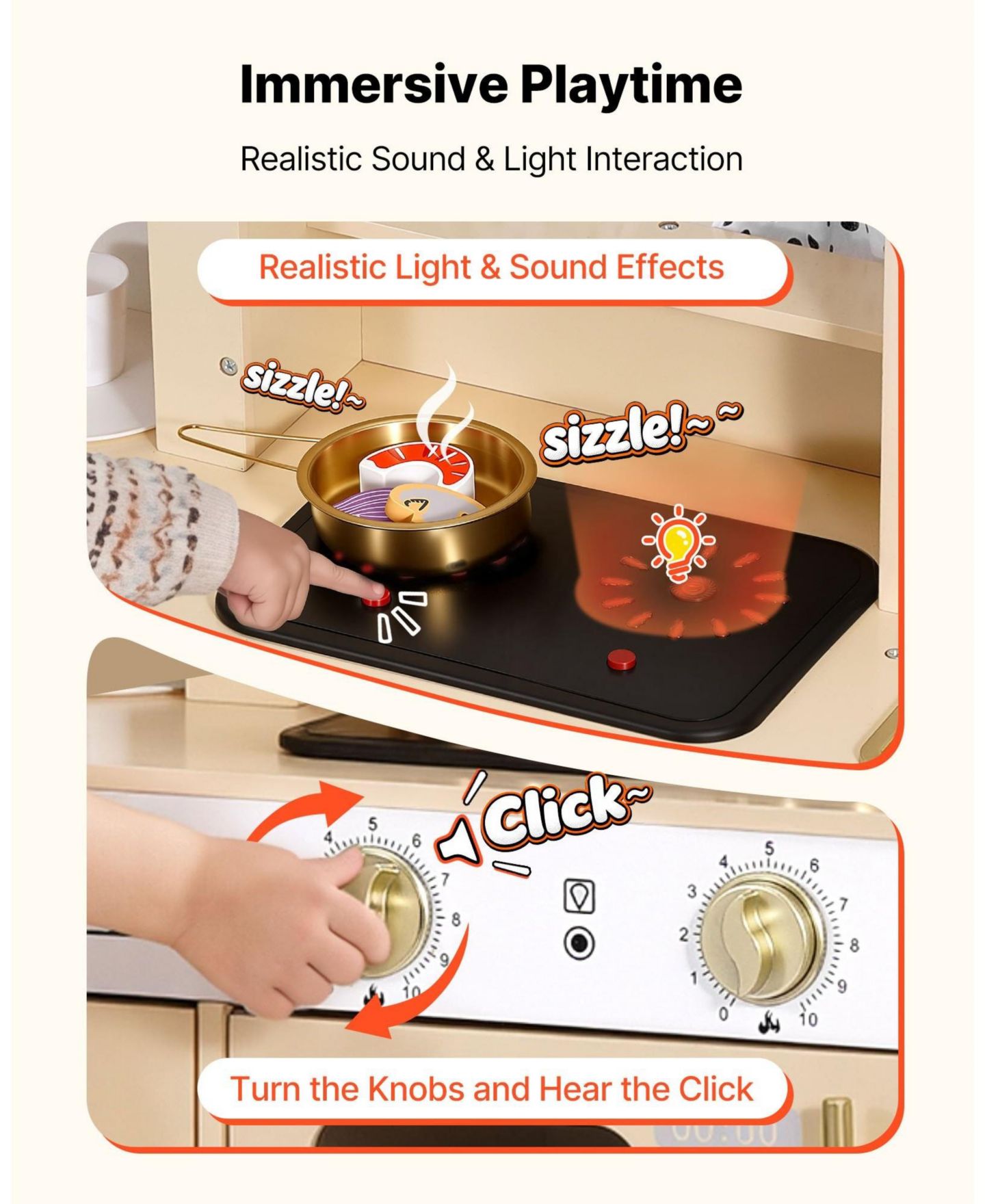 Детские игрушки HONGGE Realistic Lights and Sounds Wooden Play Kitchen, 12-Piece, Ages 3+, цвет: Белый — фото 7