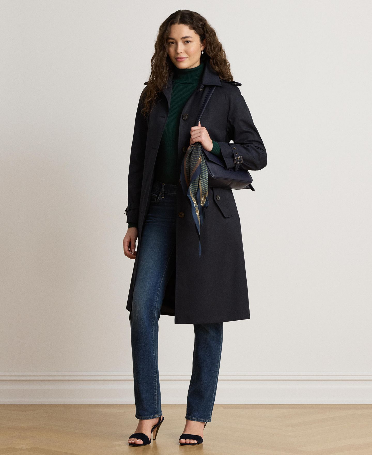 Женское пальто Lauren Ralph Lauren Belted Lined Trench, цвет: Тёмный тёмно-синий — фото 3