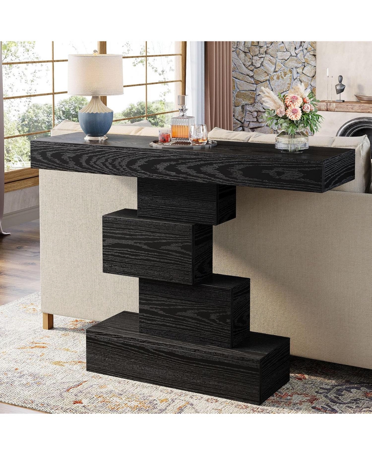 Tribesigns Farmhouse Console Table, 42.5-Inch Narrow Wood Sofa Table Behind Couch, Industrial Entryway Accent