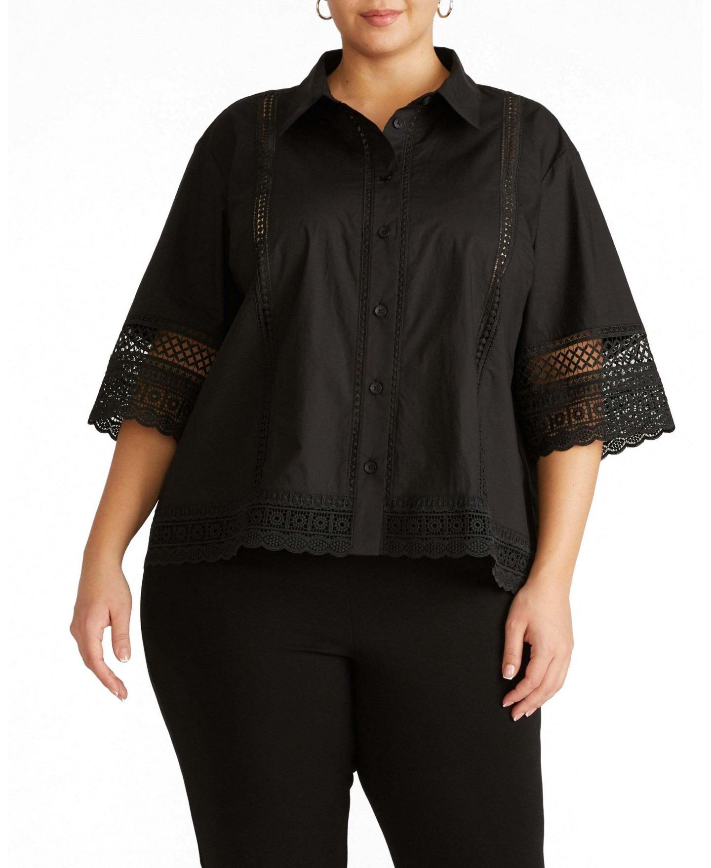 Женская блузка Universal Standard Plus Size Dora Cotton Poplin, цвет: Чёрный — фото 1