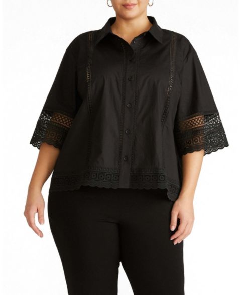 Женская блузка Universal Standard Plus Size Dora Cotton Poplin, цвет: Чёрный