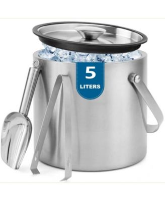 Stainless Steel Insulated Ice Bucket With Lid Scoop Tongs For Bar Parties Drinks