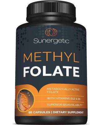 Methyl Folate Supplement with Vitamin B12 and Vitamin B6, 400 mcg Methyl Folate, 60 Capsules