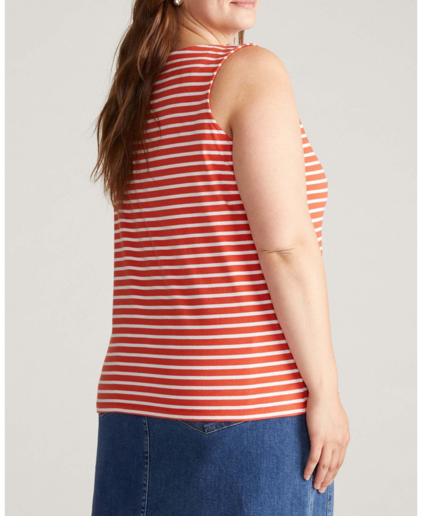 Женский топ Universal Standard Noyack Breton Stripe Boatneck, цвет: Коралловый / Белый полосатый — фото 2