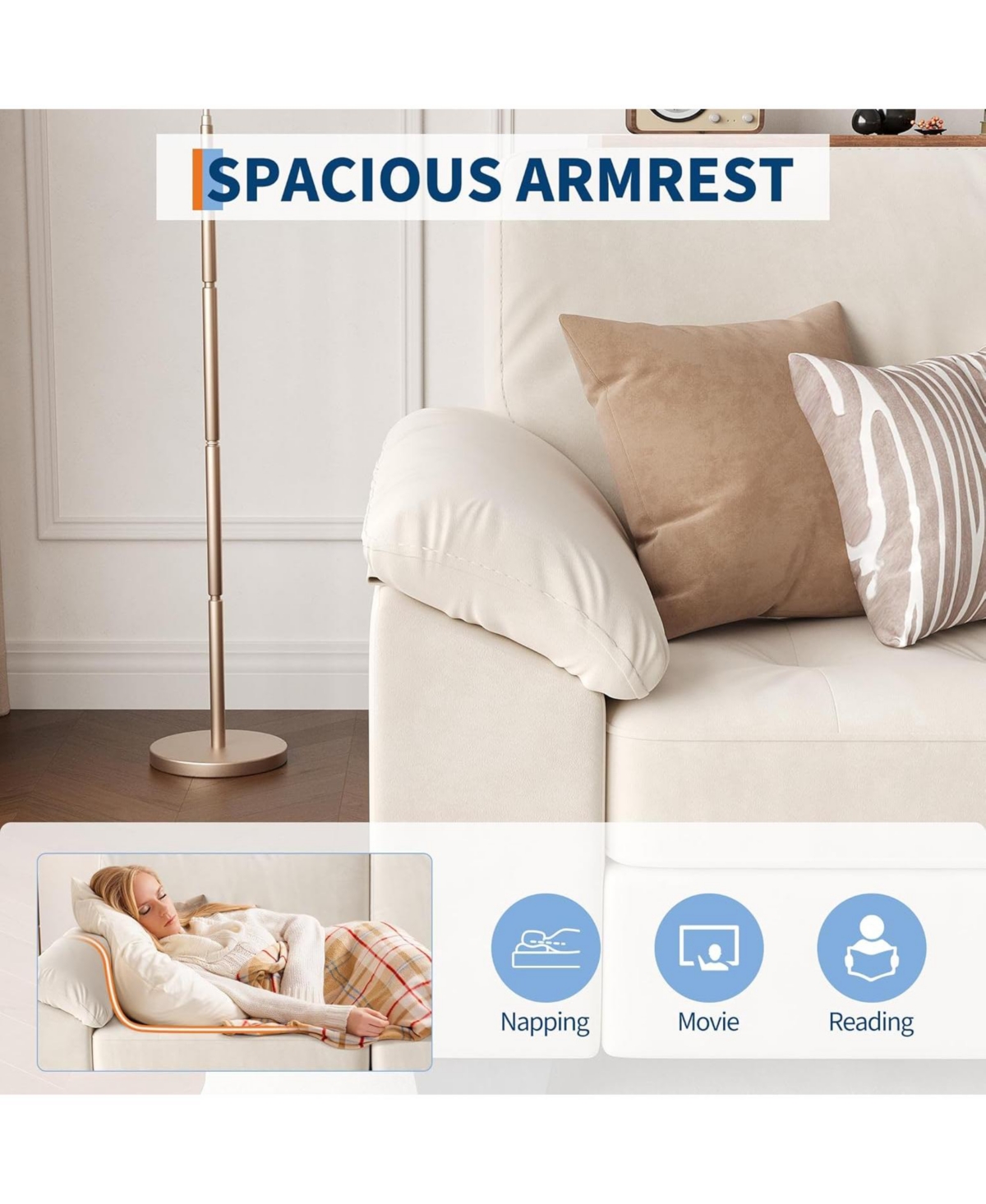 gaomon 90in-Modern Oversized Loveseat, Beige Velvet Upholstered Loveseat with Soft Spacious Armrests, Washable Cushion Covers