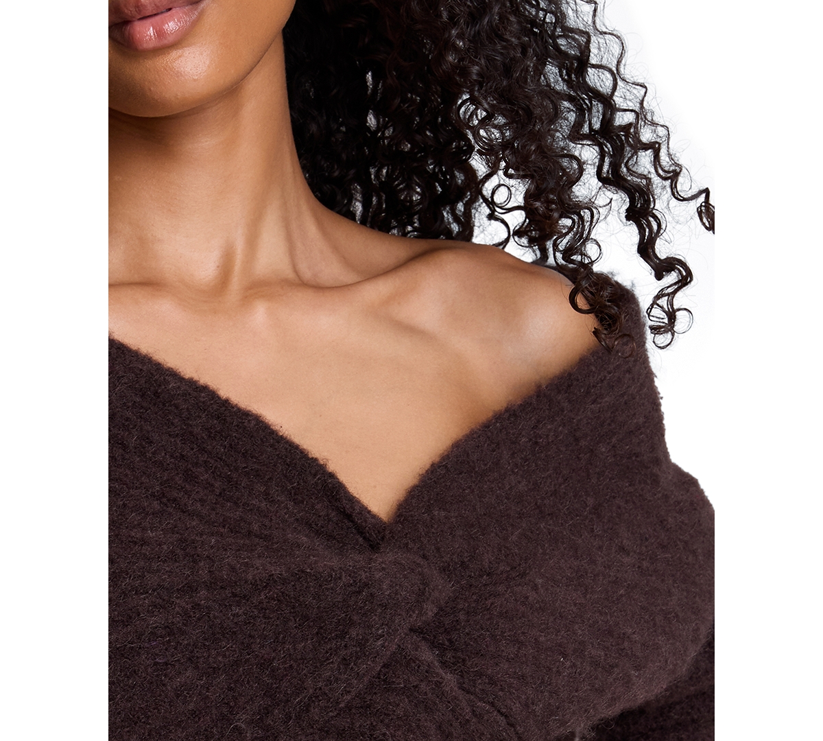 Kenneth Cole Women's Asymmetric Twist Neck Off-the-Shoulder Sweater
