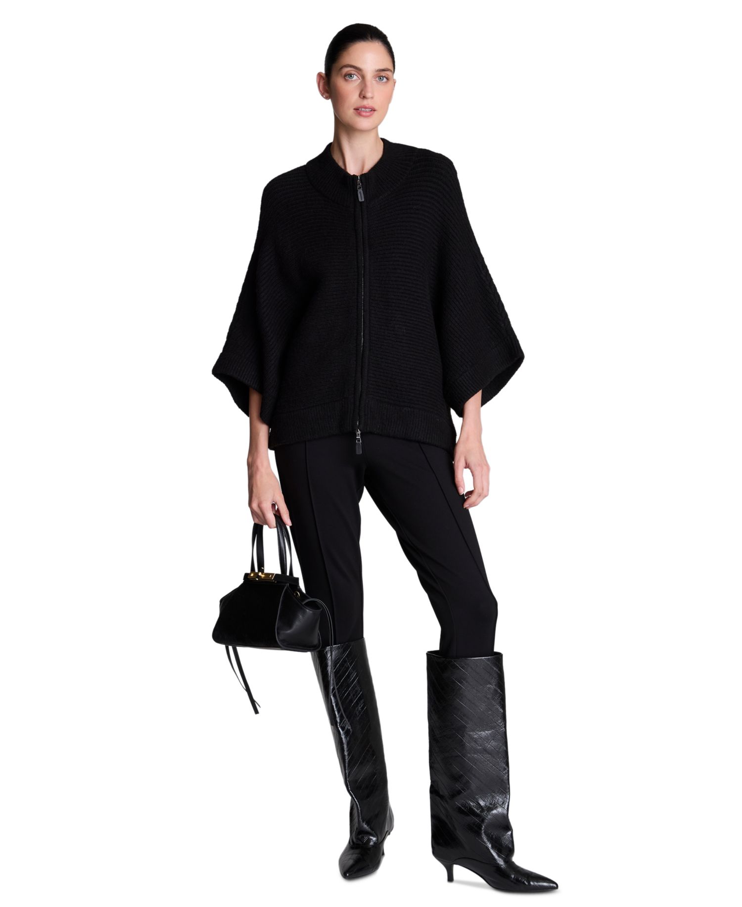 Women's Elbow Sleeve Doleman Zip-Up Cardigan