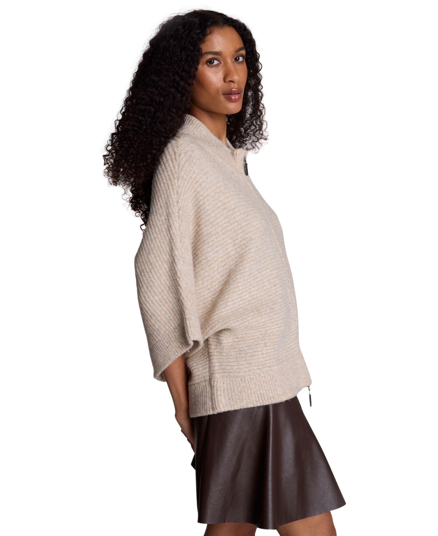 Women's Elbow Sleeve Doleman Zip-Up Cardigan