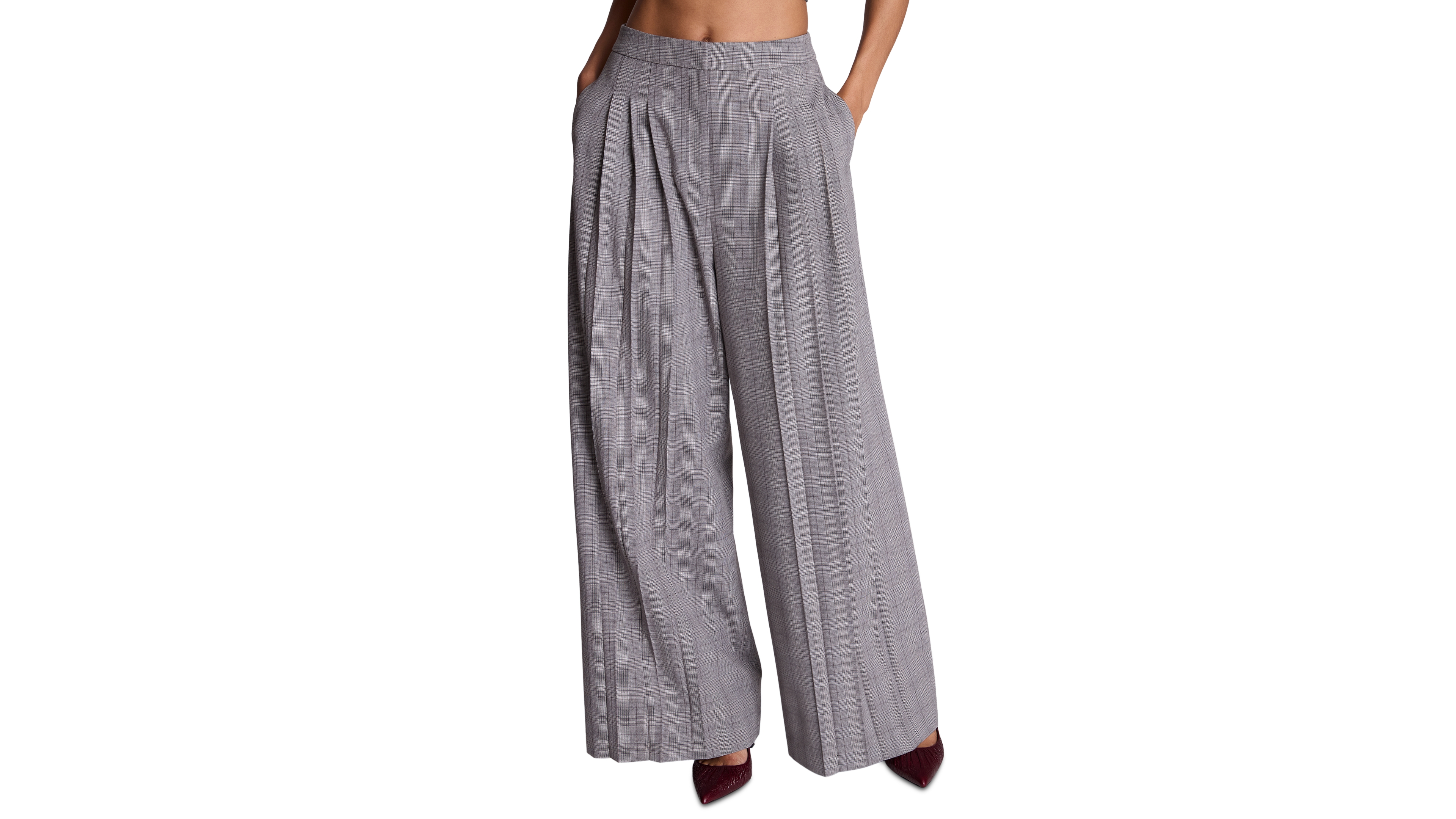 Kenneth Cole Women's Boyfriend High-Rise Wide-Leg Plaid Pants