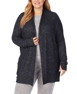 Plus Size SoftKnit Shawl Collar Thumbhole Sleeves Wrap