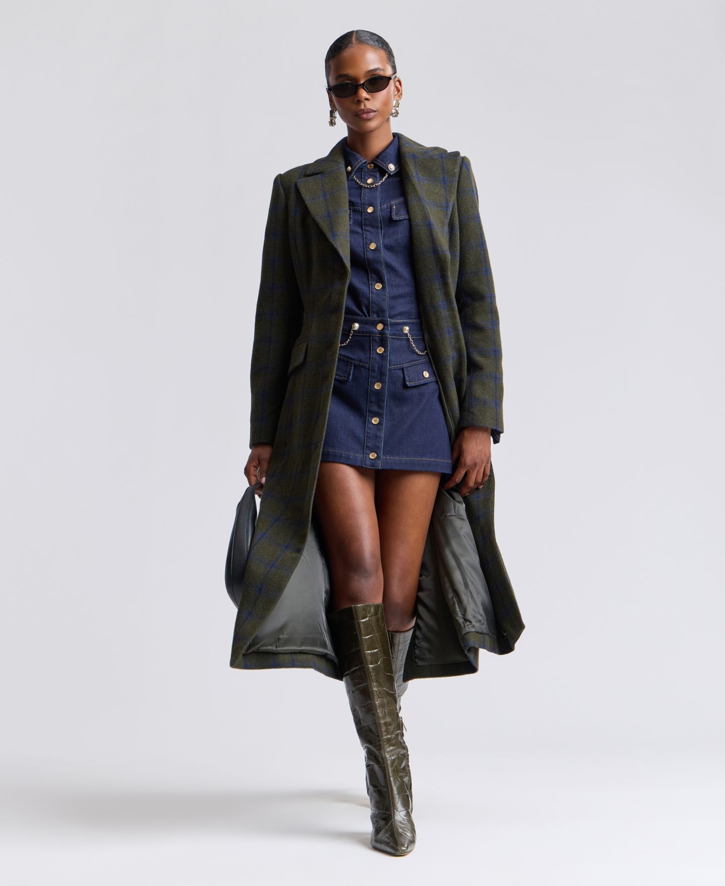 Женское пальто Avec Les Filles Plaid Wool-Blend Spread Collar Button-Front, цвет: Оливковый / Синий — фото 4