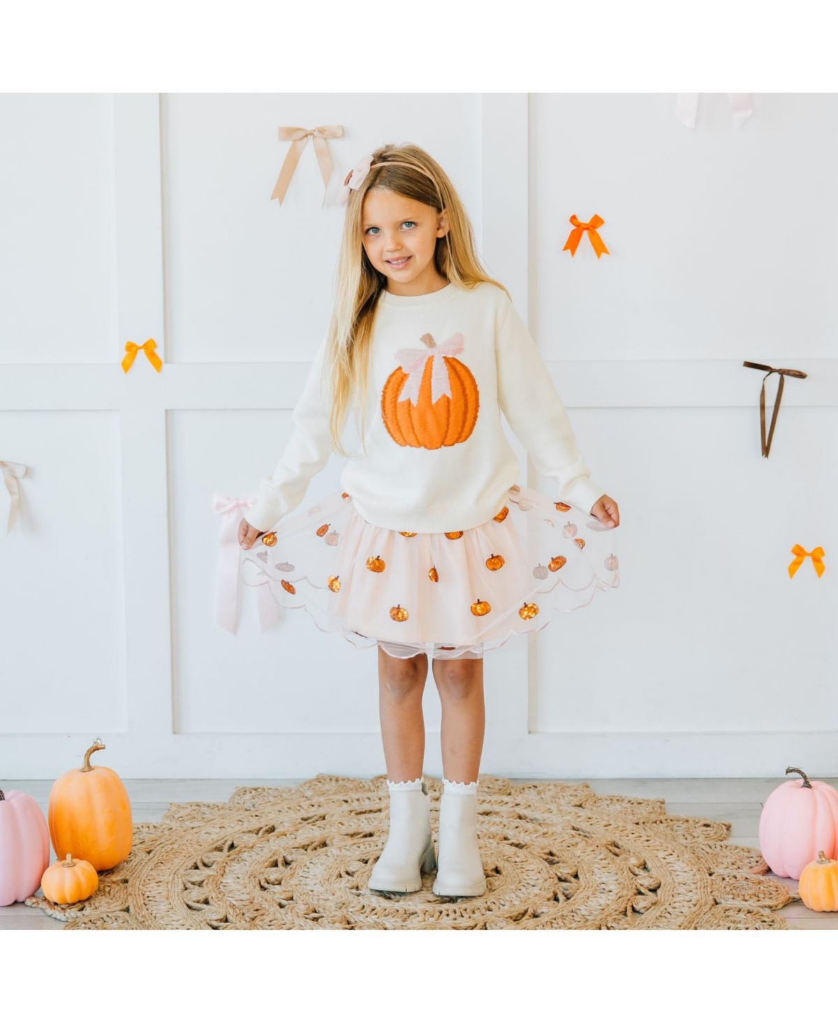 Sweet Wink Baby Girls Pumpkin Sequin Scallop Tutu Skirt
