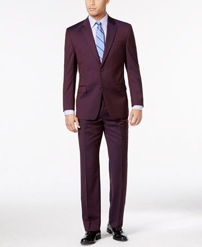 Shaquille O'Neal Collection Wine Solid Big and Tall Classic-Fit Suit Separates