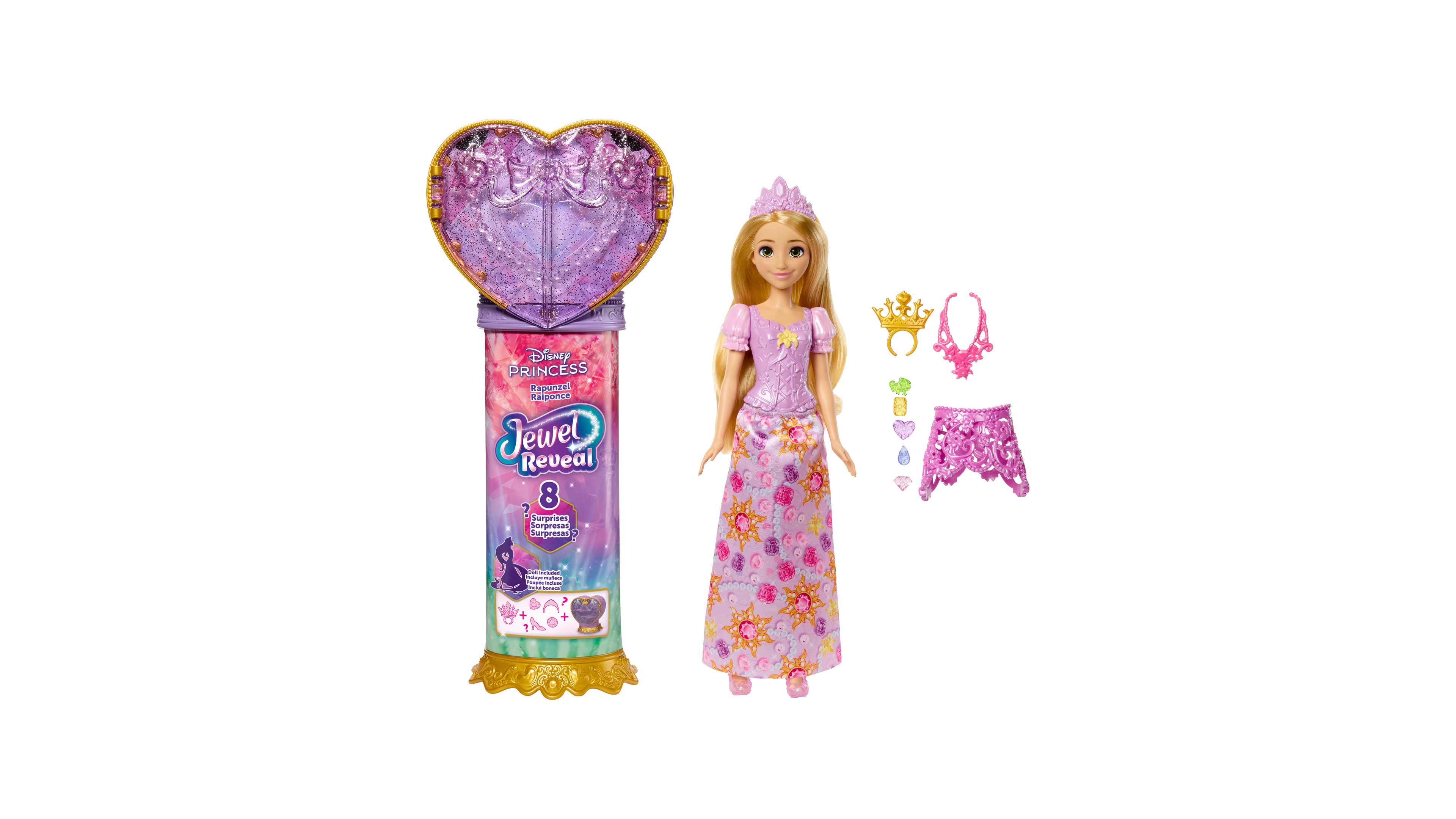 Disney Princess Jewel Reveal Rapunzel 12.75" Fashion Doll With 10 Accessories, Ages 3+