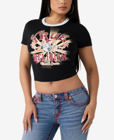 Женская футболка True Religion Crystal Heritage Baby T-Shirt, цвет: Угольно-чёрный