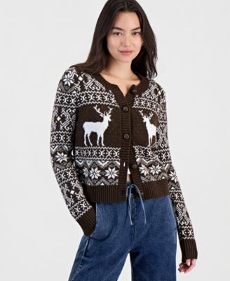 Juniors' Fair Isle Deer Button-Up Cardgian