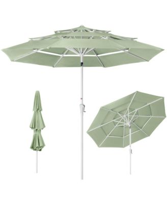 10ft 3-Tier Patio Umbrella White Pole, Outdoor Market Umbrella Steel Pole