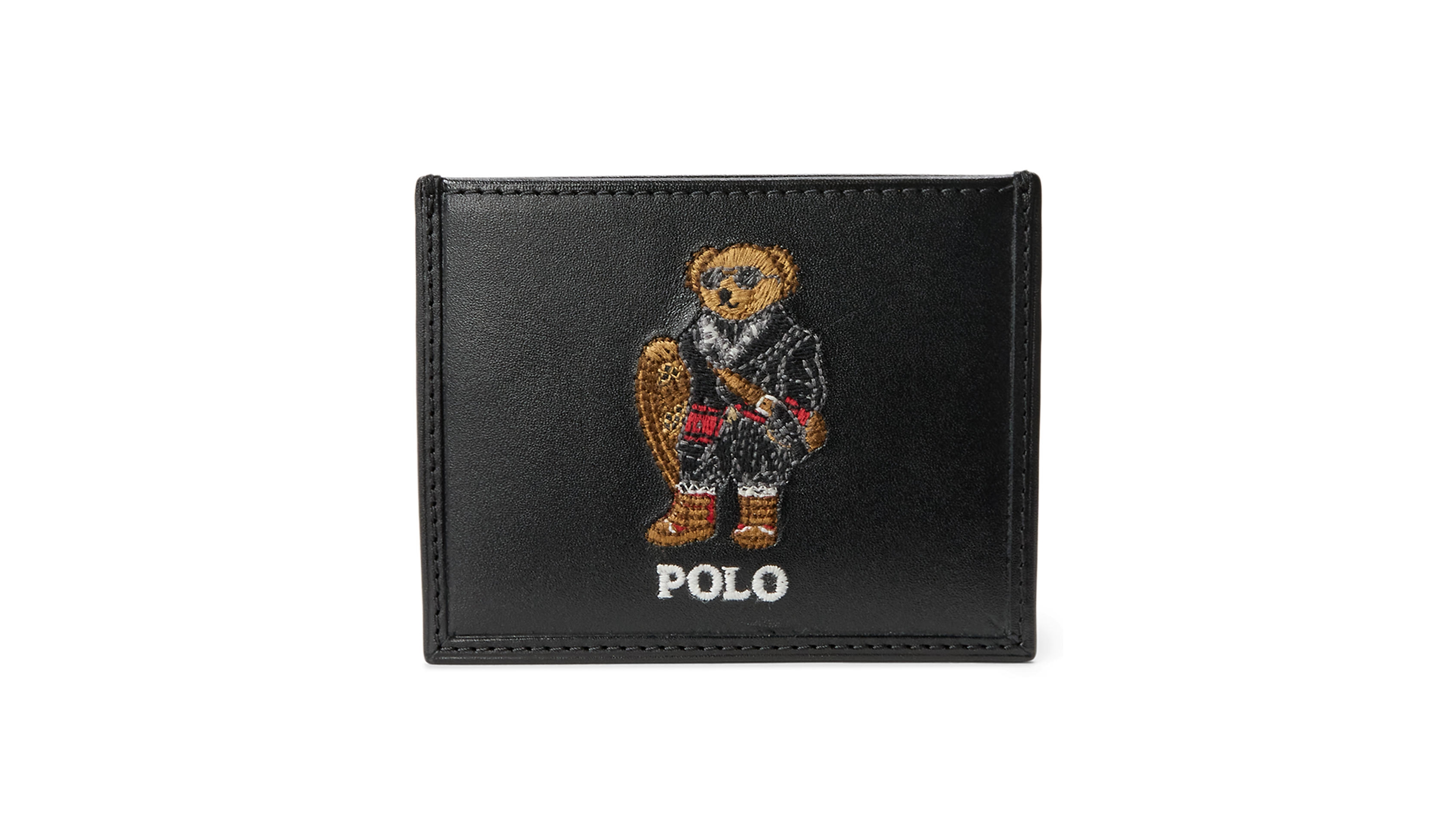 Polo Ralph Lauren Men's Polo Bear Leather Embroidered Card Case Wallet