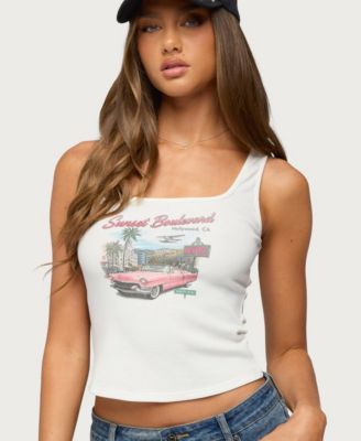 Women's Sunset Boulevard Sleeveless Square Neck Graphic Tank Top