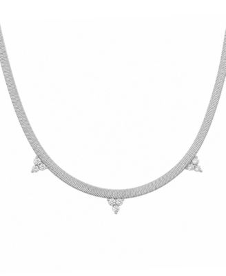 Cubic Zirconia Flat Herringbone Chain Necklace