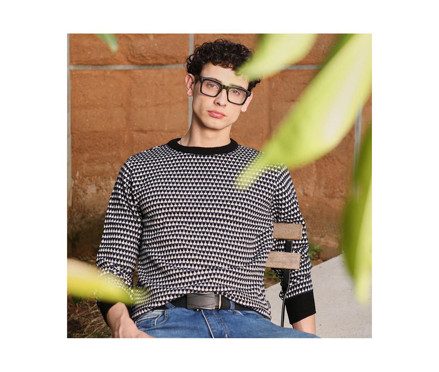 Мужской свитер Campus Sutra Contrast-Jacquard Knit Pullover, цвет: Чёрный — фото 2