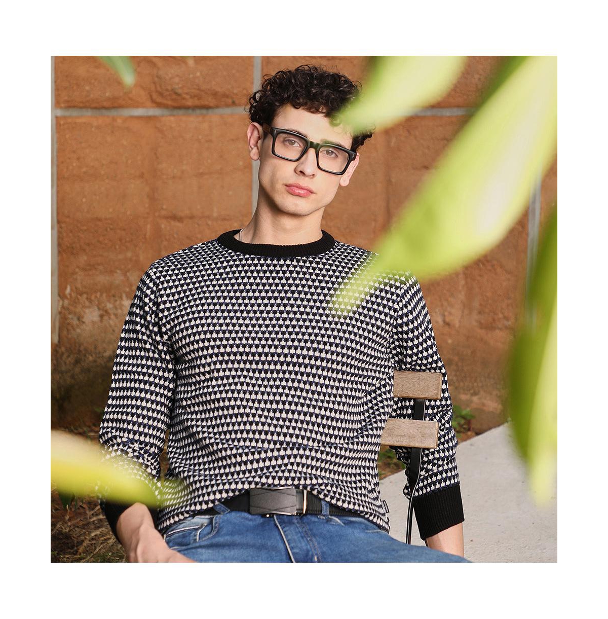 Campus Sutra Men's Contrast-Jacquard Knit Pullover Sweater