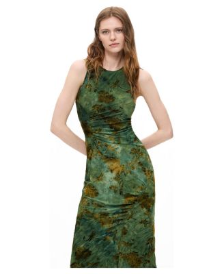 Women's Fitted Flocked Midi Dress