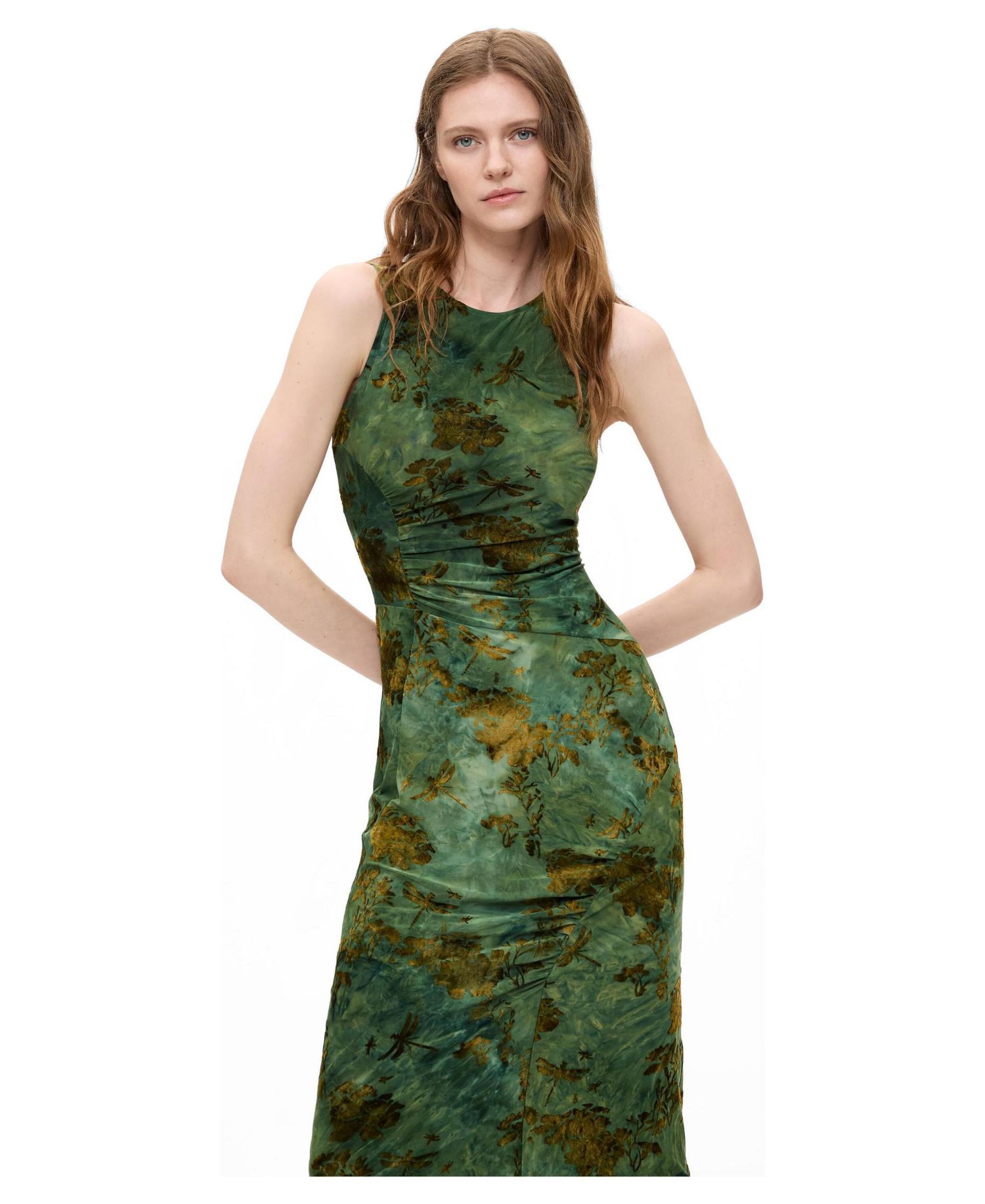 Women's Fitted Flocked Midi Dress