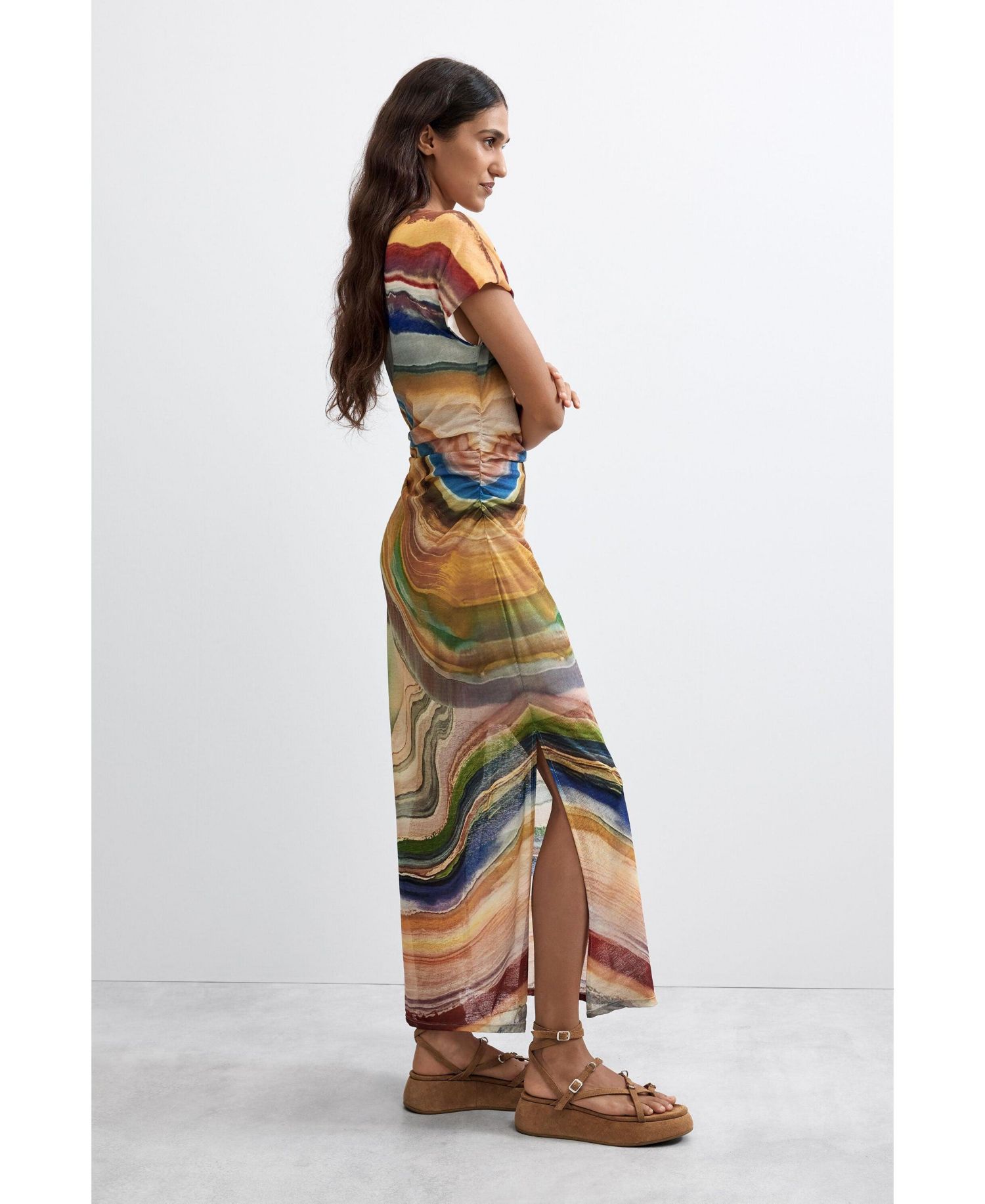 Women's Short-Sleeve Print Midi Dress