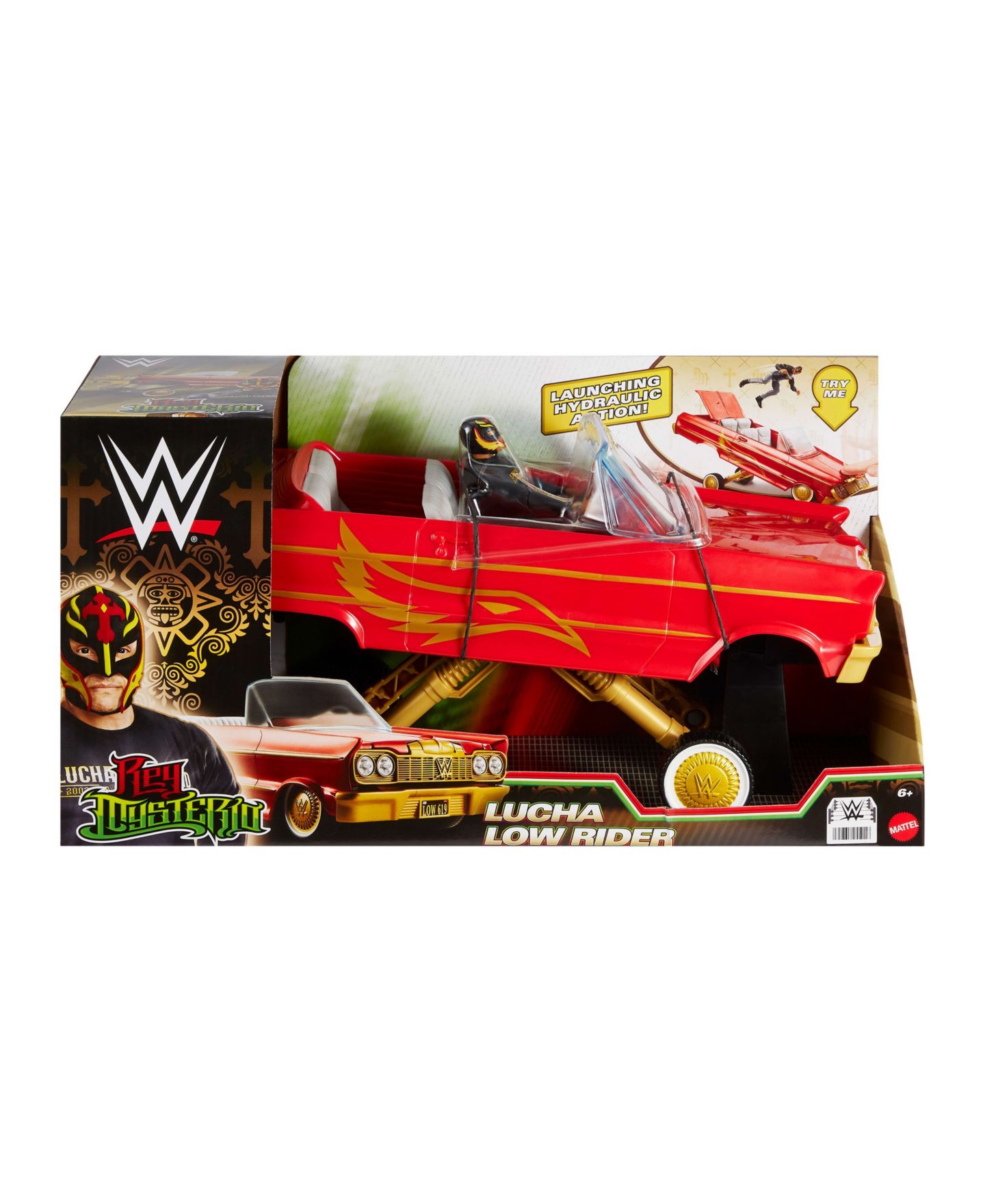 Детские фигурки WWE Rey Mysterio Main Event Lucha Low Rider Hydraulics Action Vehicle Set, Ages 6+ — фото 6