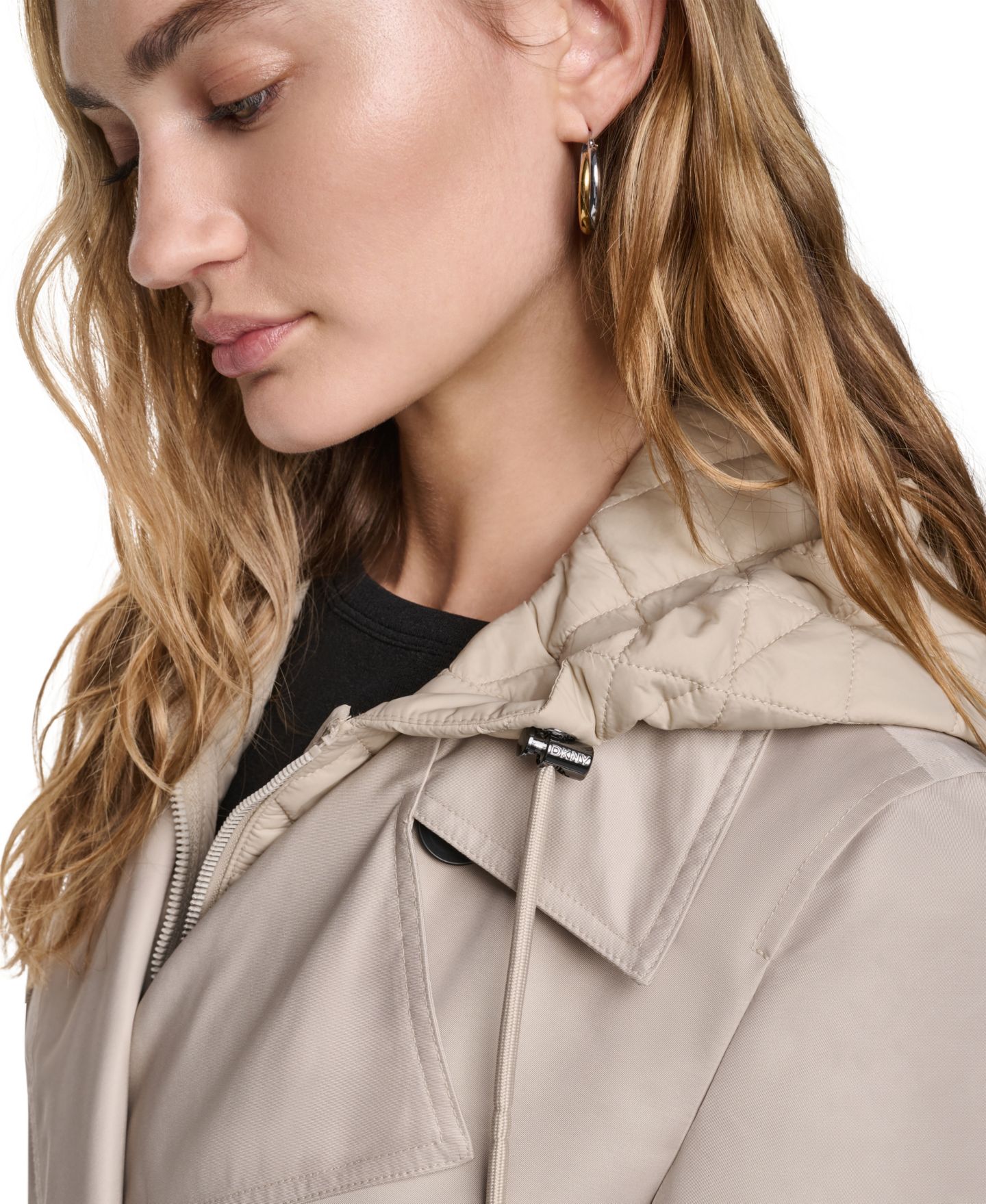 Женское пальто DKNY Quilted Hooded Trench, цвет: Берёзовый — фото 7