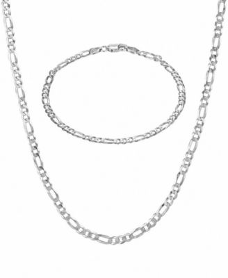 Flat Filled Figaro Link Chain Necklace and Bracelet Set