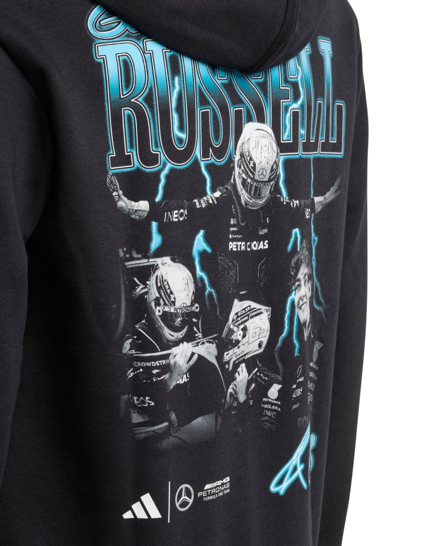 Детское худи adidas George Russell Black Mercedes-AMG Petronas F1 Team Driver Wear Graphic Pullover — фото 3