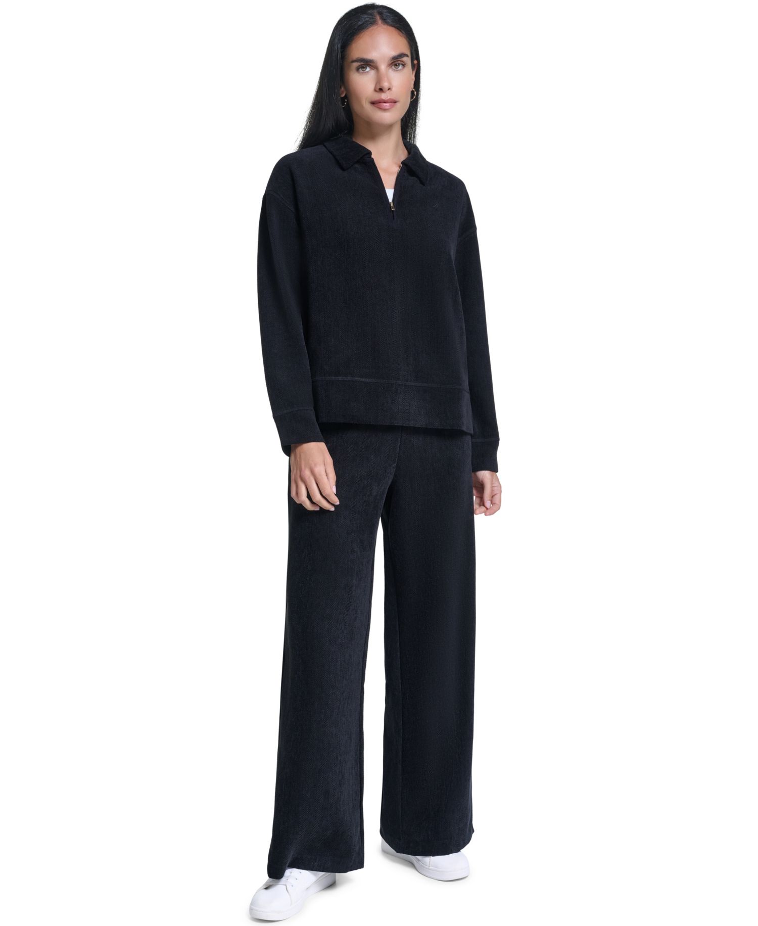 Women's Herringbone Rib Quarter-Zip Pullover Top