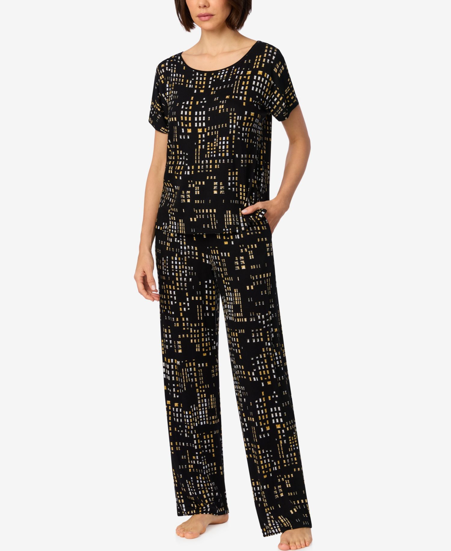 Women's Short-Sleeve Crewneck Pull-On Top and Pants Pajama Set