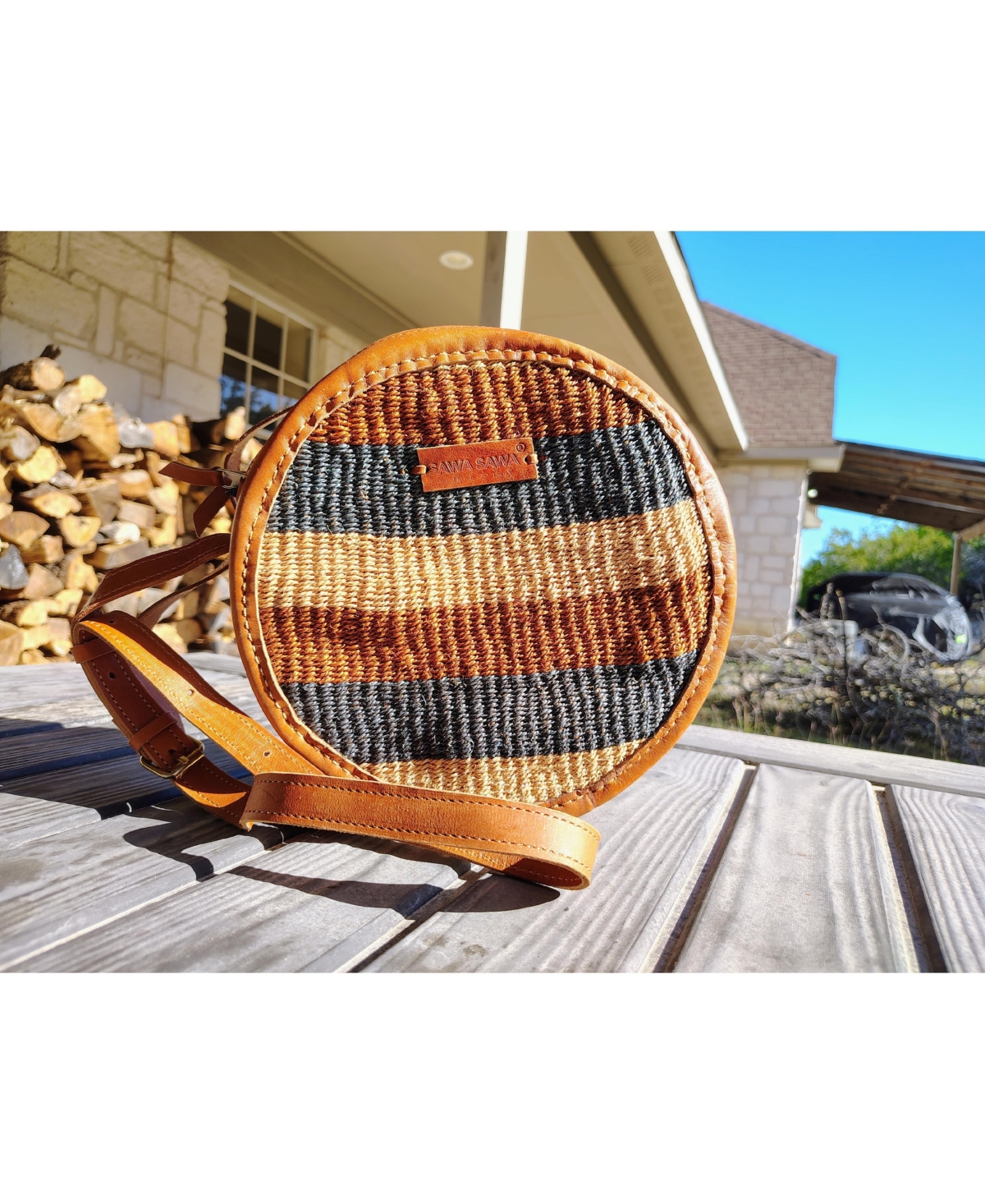 Sawa Sawa Earth Tone Round Handmade Sisal Crossbody Bag