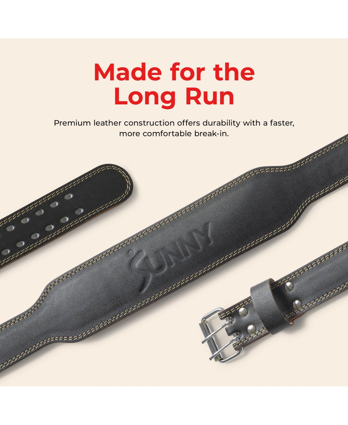 Sunny Health & Fitness Heavy-Duty 4" Leather Weightlifting Belt with Back Support And Adjustable Fit for Strength Training