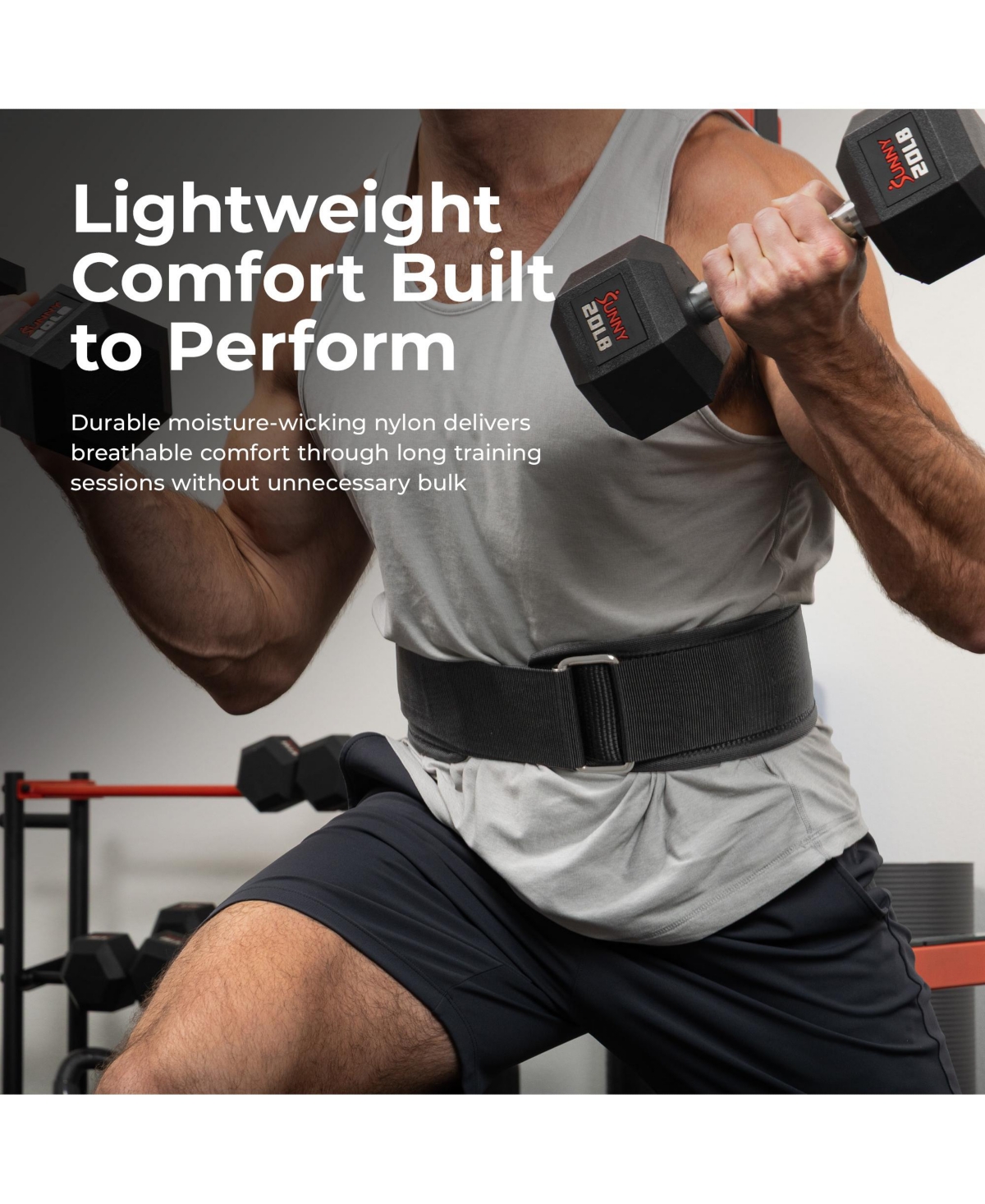 Sunny Health & Fitness Heavy-Duty 4" Nylon Weightlifting Belt with Back Support & Adjustable Fit for Strength Training