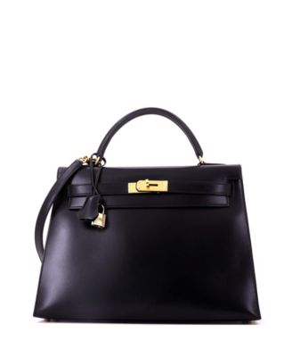Kelly 32 Handbag Black Box Calf with Gold Hardware