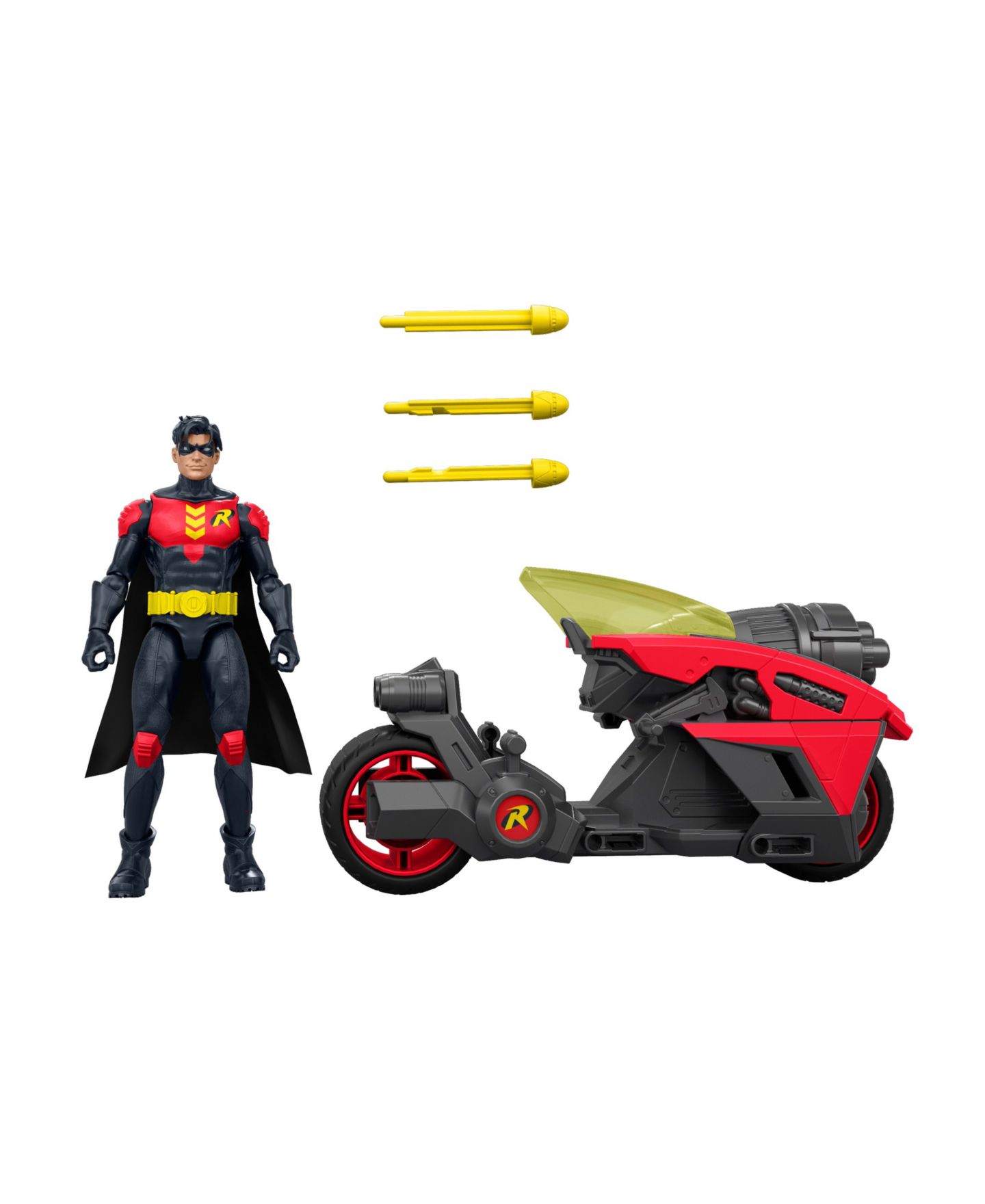 Детские фигурки DC Comics Batlink Robin 6.5" Projectile-Launch Motorcycle 3-Piece Action Figure Set, Ages 4+ — фото 5