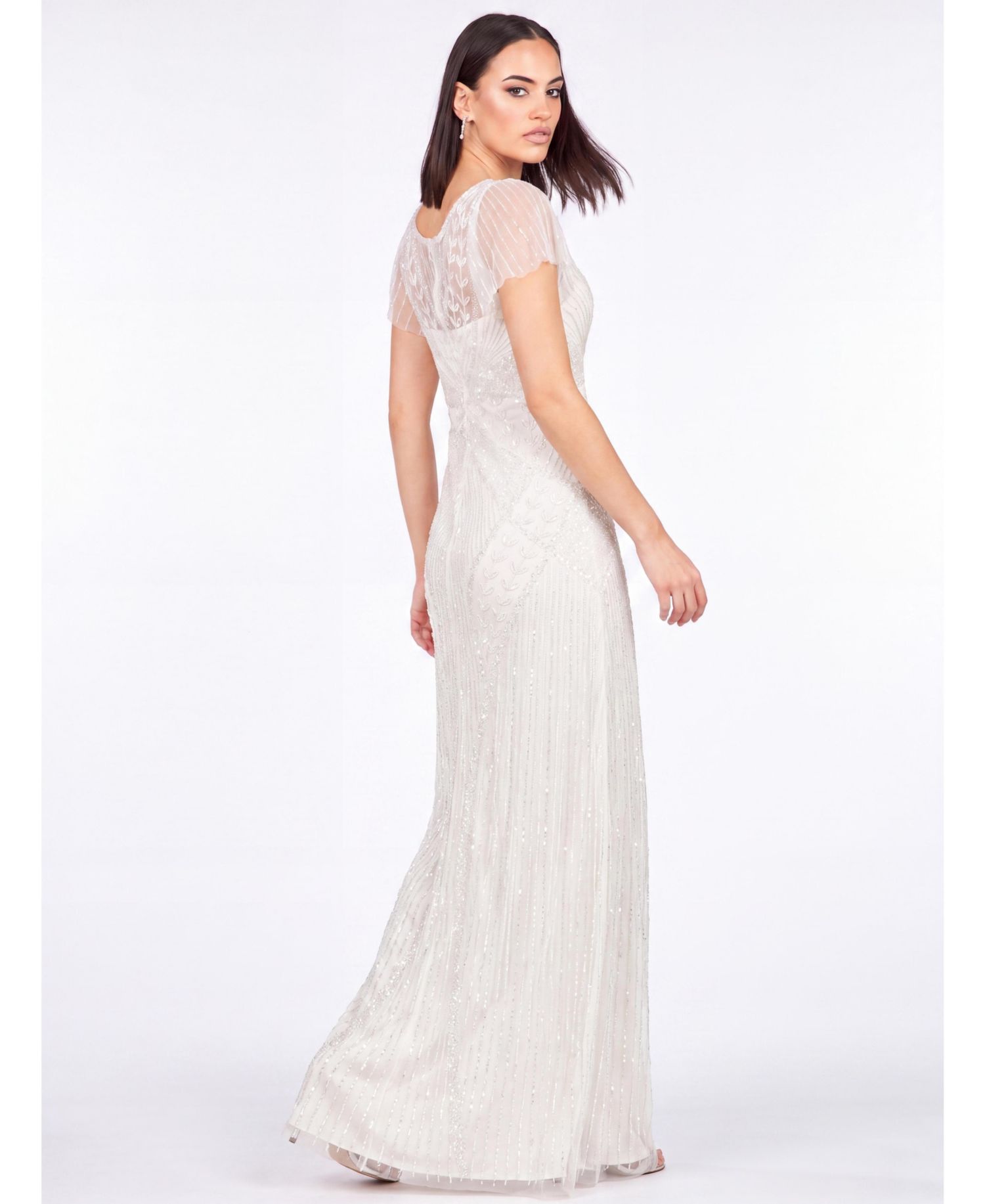 Women's Beaded Faux-Wrap V-Neck Bridal Gown