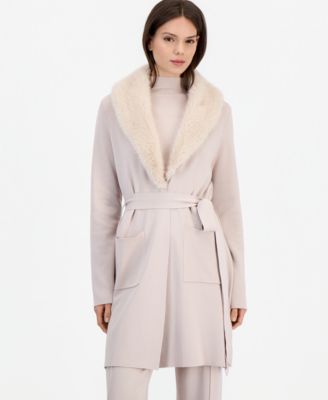 Women's Faux Fur Shawl Collar Mid-Length Jacket