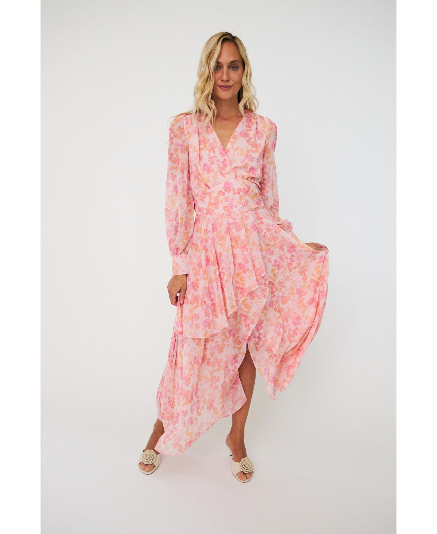 Women's Romance V-Neck Long-Sleeve Floral-Print Maxi Dress